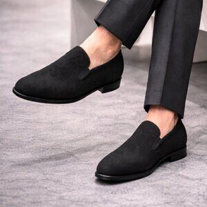 Mezlan Crespi Venetian Loafers Men’s 10M Black Glass Suede Slip-On Dress Shoes